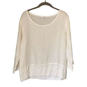 Linnea linen blend women’s lagenlook ￼white, 3/4 sleeve blouse S/S